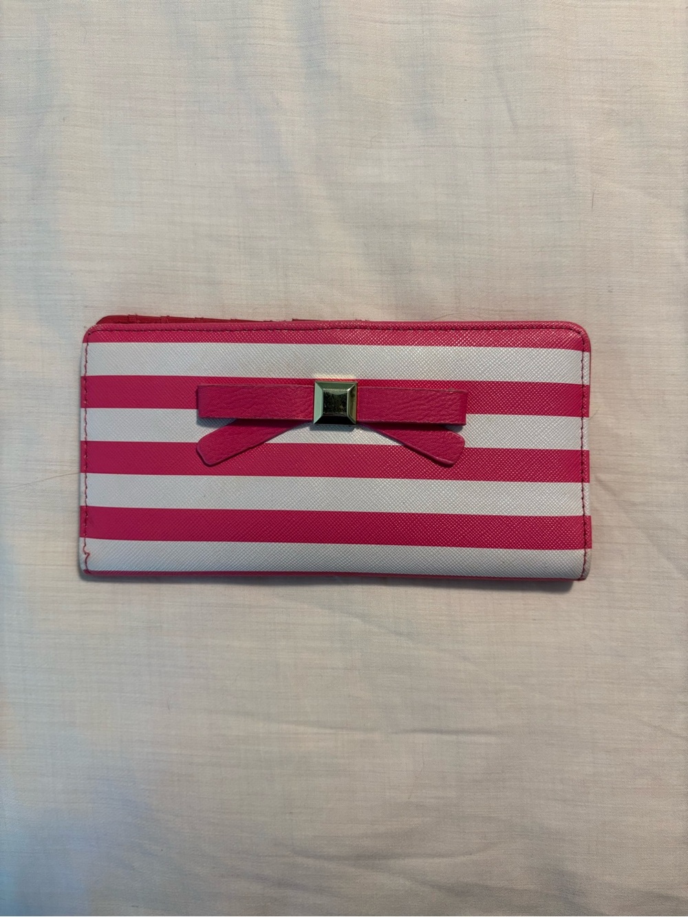 Pink and White Striped Bow Accent Wallet